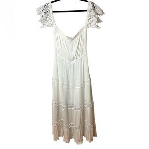 Shinestar Boho Peasant White Midi Dress Lace Off Shoulder  SZ L EUC